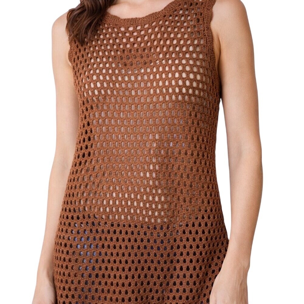 *NWT* ANRABESS Crochet Cover Up Dress Womens Small Brown Open Back Sleeveless